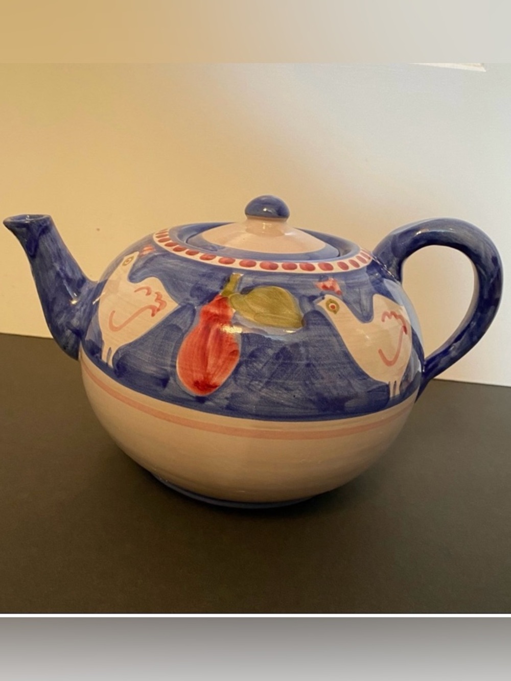 VIETRI SOLIMENE CAMPAGNA CHICKEN POLLO BLUE WHITE RED TEAPOT 6 CUP ITALY HOME